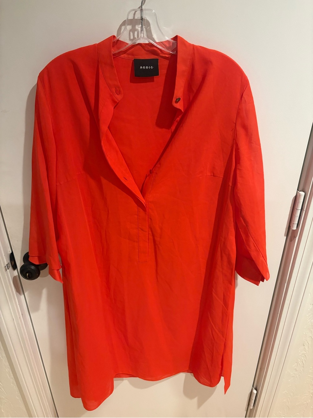 Akris Bold Orange Split-Neck Tunic Top